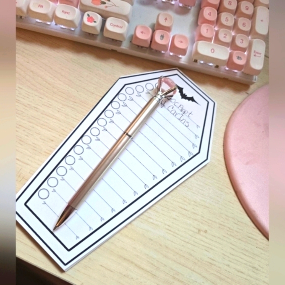 COFFIN And BAT Strawberry Scented Glittery Notepad Handmade